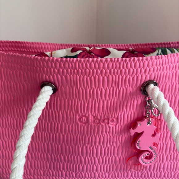 O bag beach pink and natural with floral insert - Picture 3 of 7